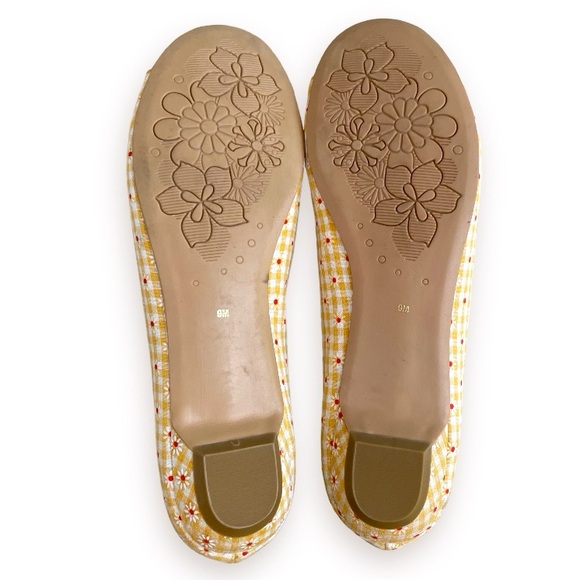 MUDD Pinup Retro Yellow Daisy Ginham Wicker Buckle Peep Toe Flats 🌼 - Picture 11 of 14